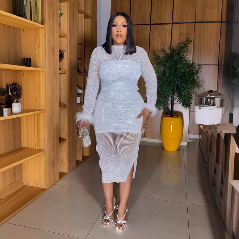 African plus size women's bodycon dress  - cross-border e-commerce, , , and independent store - sequined white dress