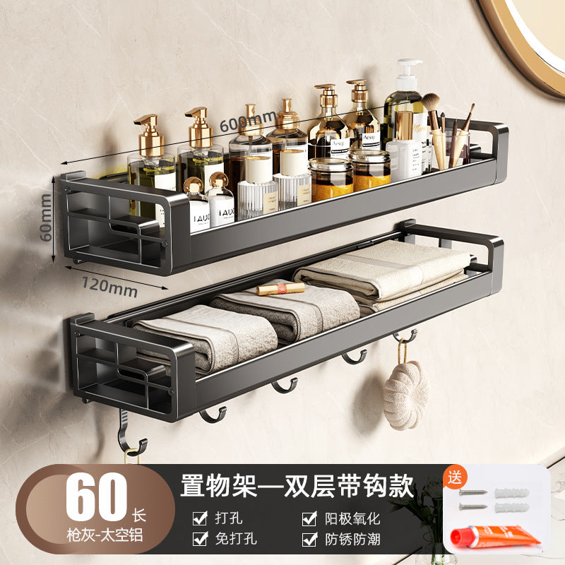 Wholesale Factory Direct Sales Thickened Profile Toilet Shelf Space Aluminum Bathroom Cosmetics Storage Rack No Punching