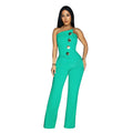 C7105 cross-border   independent station fashion women's sleeveless button jumpsuit pants new