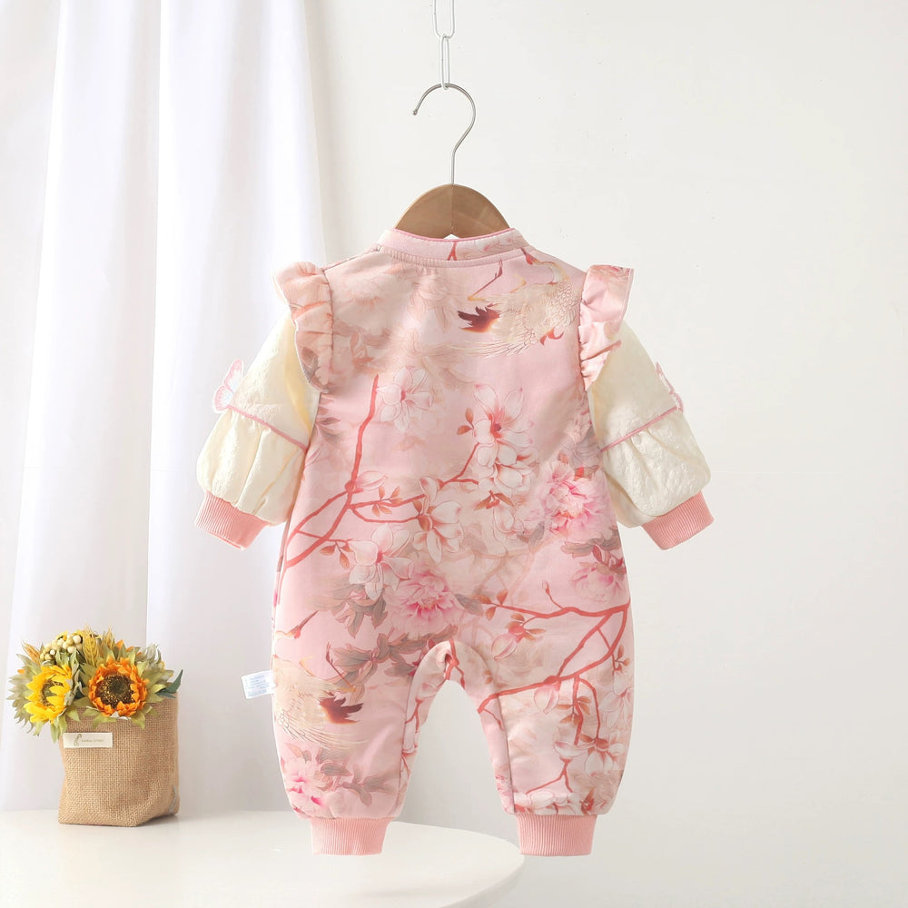 Newborn full-moon romper, traditional chinese style outfit, spring/autumn baby bodysuit, chinese-inspired newborn outing clothes, crawling suit
