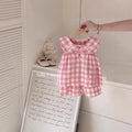 【dropshipping】baby girl summer outfit set - lightweight princess style plaid tank top and shorts set for toddlers