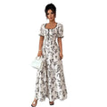 new french-style printed midi dress with cinched waist