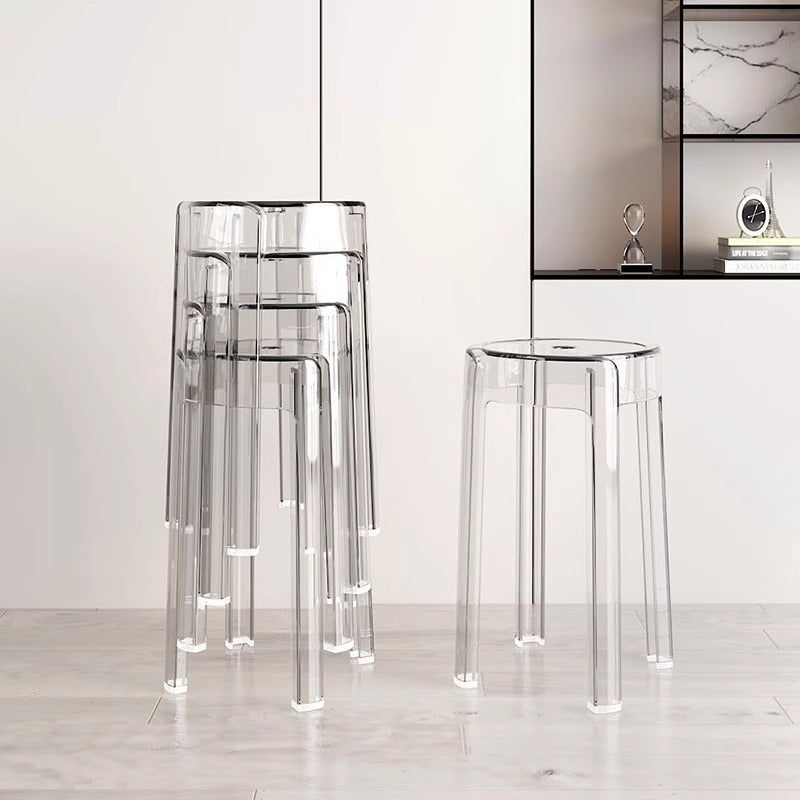 Acrylic plastic stool can be stacked household thickened modern simple stacked transparent chair windmill round rubber bench