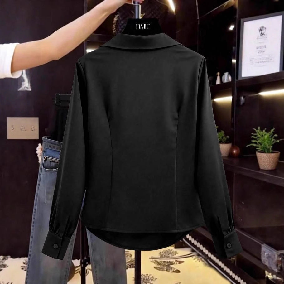 Ready-to-ship  elegant and minimalist blouse for independent e-commerce stores, , , and foreign trade - deep v-neck women's top