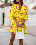 2023 new autumn v-neck loose batwing sleeve printed dress for women - perfect for independent stores, wish, and amazon