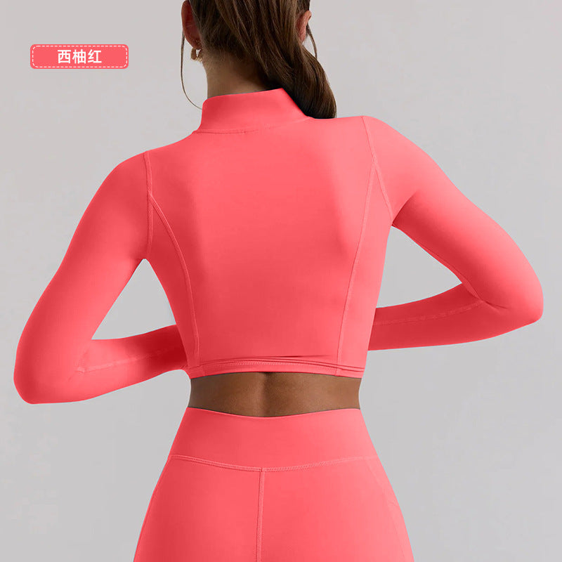 European and american new long-sleeve cardigan yoga top, women's activewear workout jacket, tummy control shaping top, outdoor casual wear