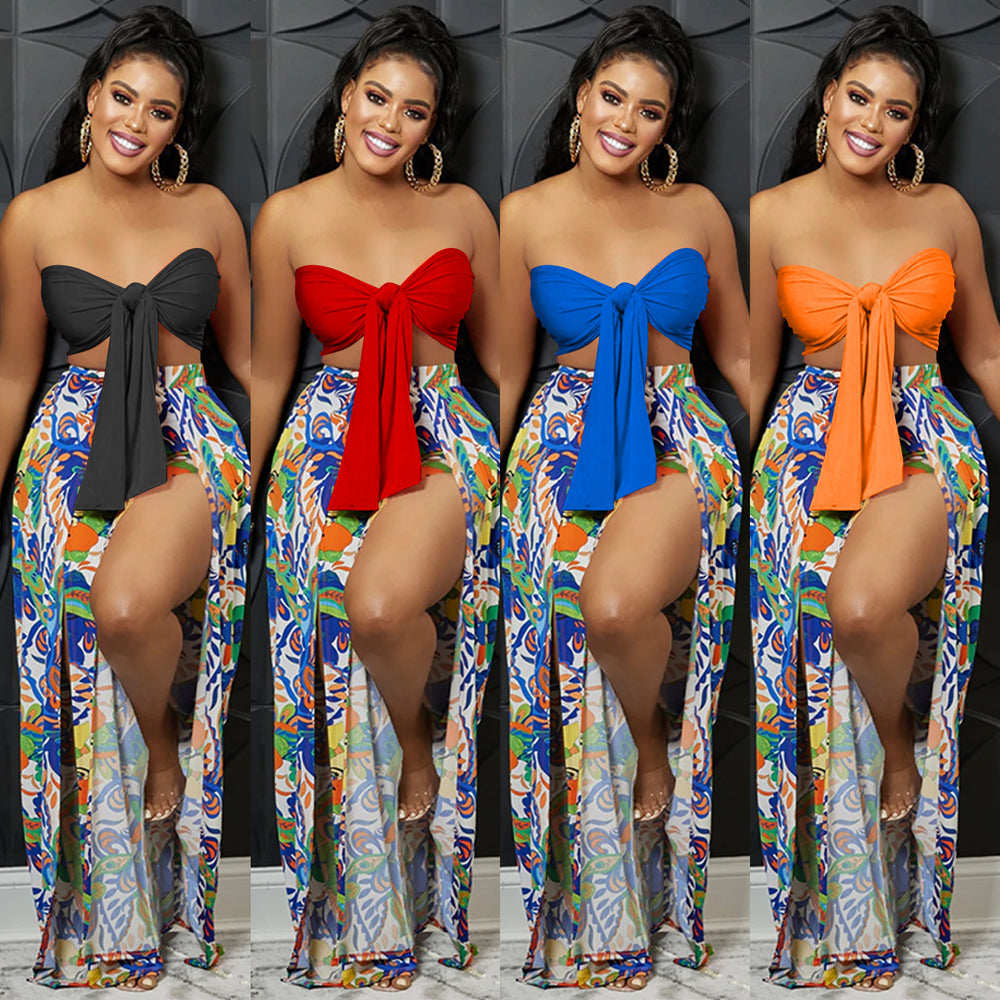 C5815 cross-border fashion two-piece set: bandeau top & backless printed slit pants - new arrivals for  &  (us/europe)
