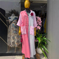 European and american cross-border women's fashion:  summer new arrival - stylish turn-down collar, loose fit, striped color block, large pocket shirt dress