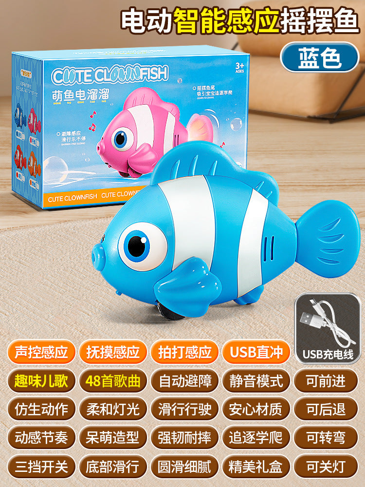 Electric simulation fish automatic sensor to avoid clownfish swing and move educational zoology crawling and chasing kids toys