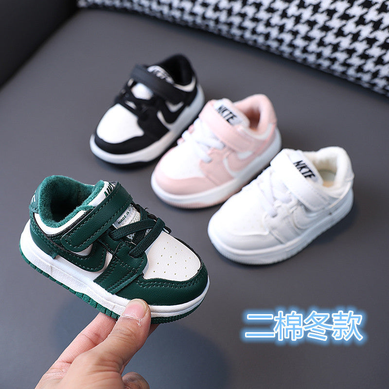 Kids' athletic shoes, boys' and girls' sneakers,  autumn/winter double-layer cotton shoes, korean style baby shoes, soft sole prewalker shoes