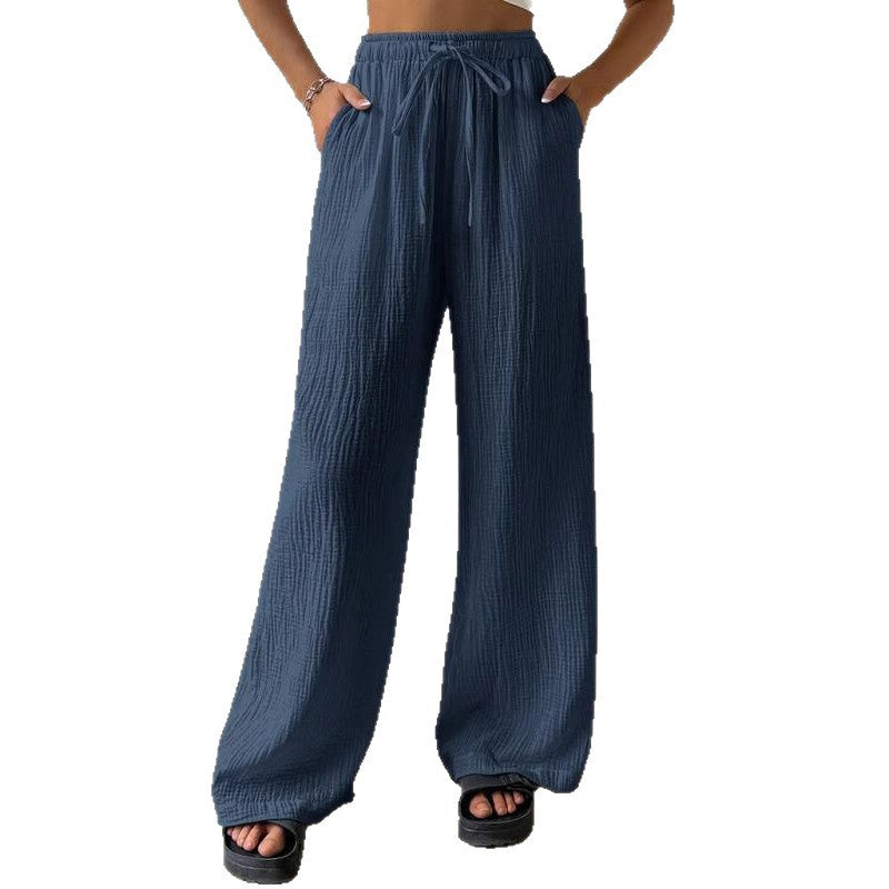 2024 european and american cross-border amazon new fashion women's elegant versatile elastic casual solid color wide leg pants