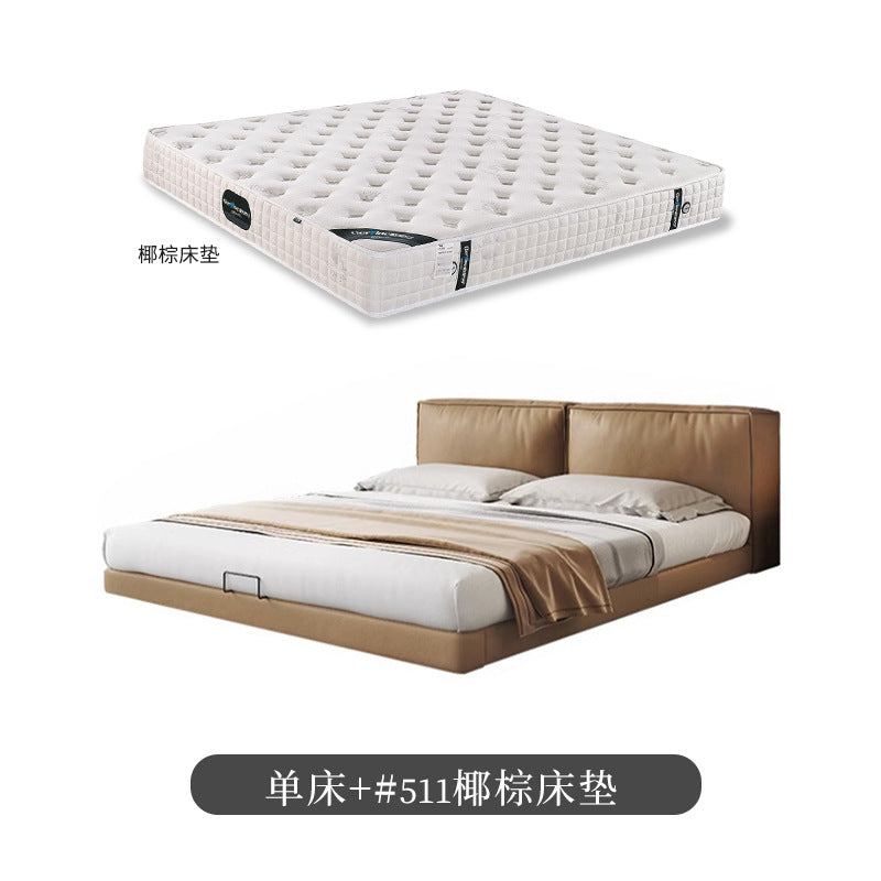 Italian normcore tofu block suspended bed accessible luxury modern casualclassy soft-packed leather bed master bedroom double bed