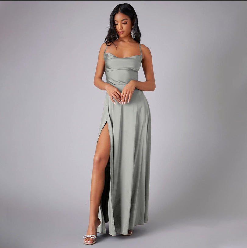 new european and american style women's sexy slimming backless  camisole waist-cinching evening dress maxi dress