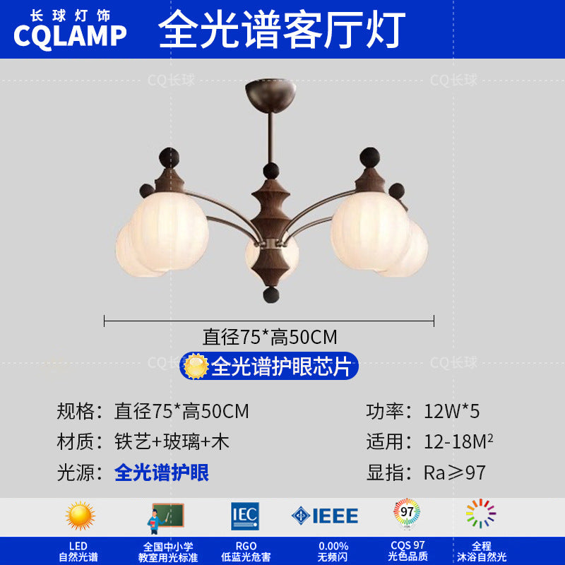 French antique living room chandelier retro high-end solid wood designer bedroom dining room art Zhongshan lighting