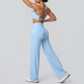 New arrival: cross-border brushed backless sports bra & breathable long-sleeve wide-leg yoga set - two-piece running & fitness outfit