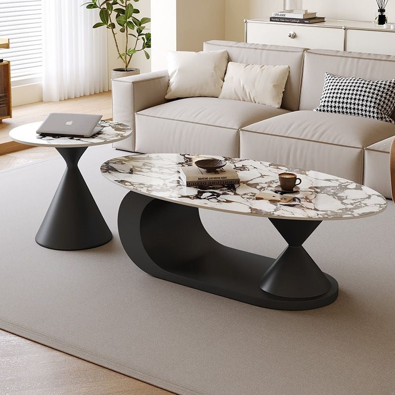 Italian normcore slate coffee table for home living room oval double coffee table small apartment designer coffee table combination