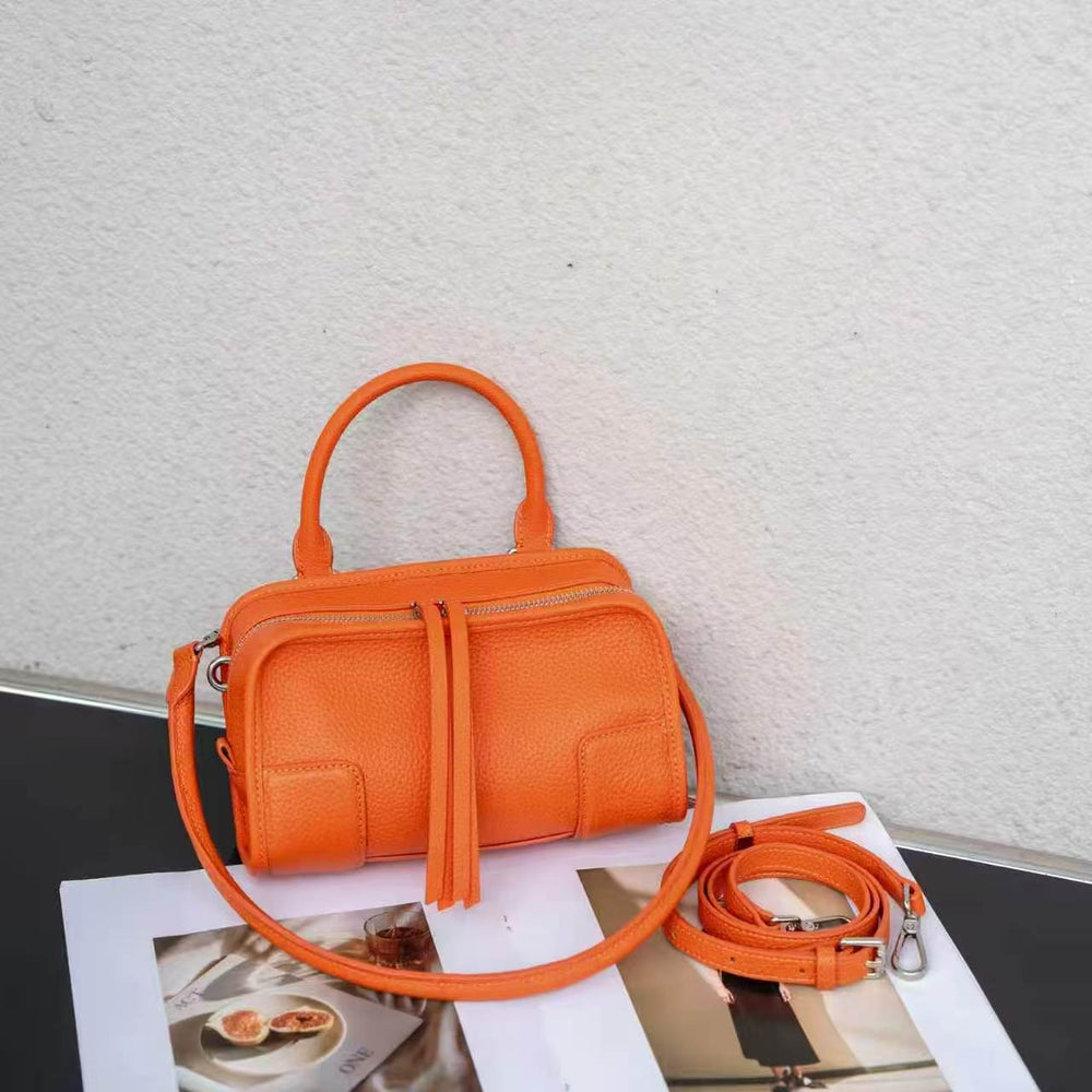 2026 new niche design vintage handbag fashionable versatile shoulder & crossbody bag vegetable-tanned leather boston bag