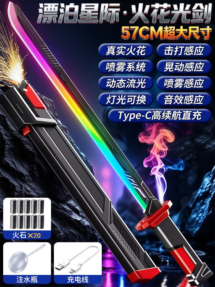 Tiktok viral spray firework lightsaber - wandering swordsman glowing laser sword - katana toy for kids & boys