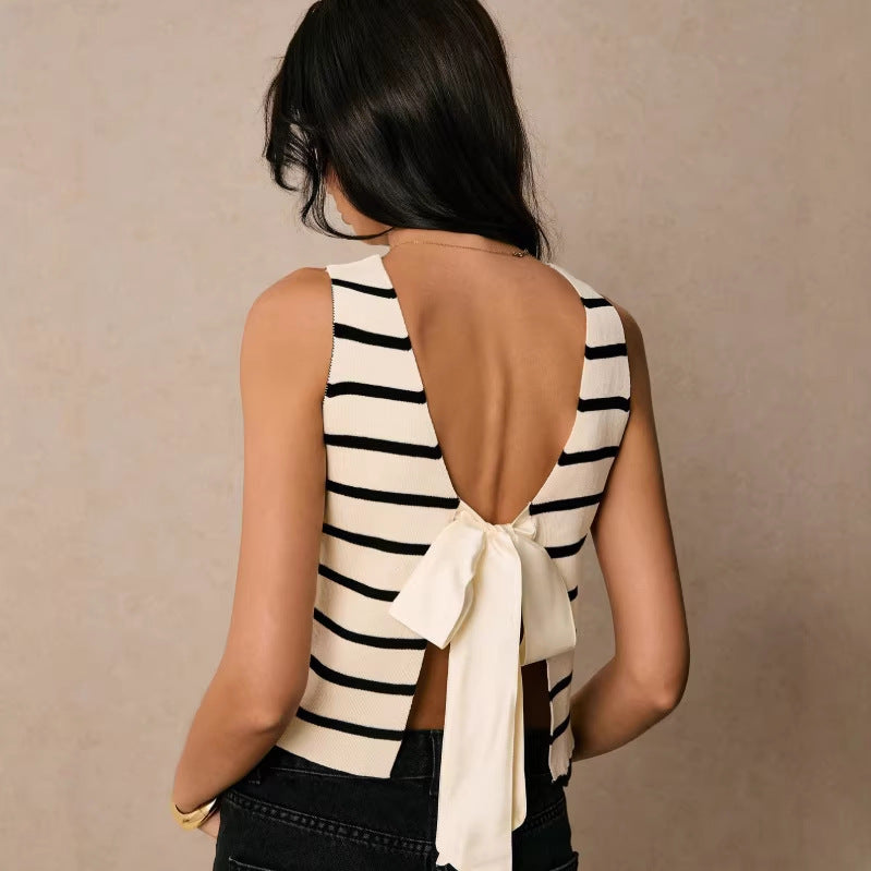 Amazon independent station cross-border women's clothing  spring and summer european and american frenchretrov neckstripescardigan vest sweater