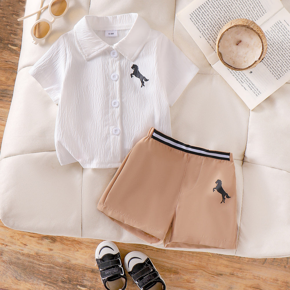 Kids clothing  cross-border new arrivalfashion spring & fallgirl white short-sleeved shirt + khaki shorts