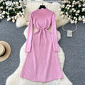 Sweaterdress women's inner wear classy sense waist slimming lookelegant button design pleated knitting bottom skirt long skirt