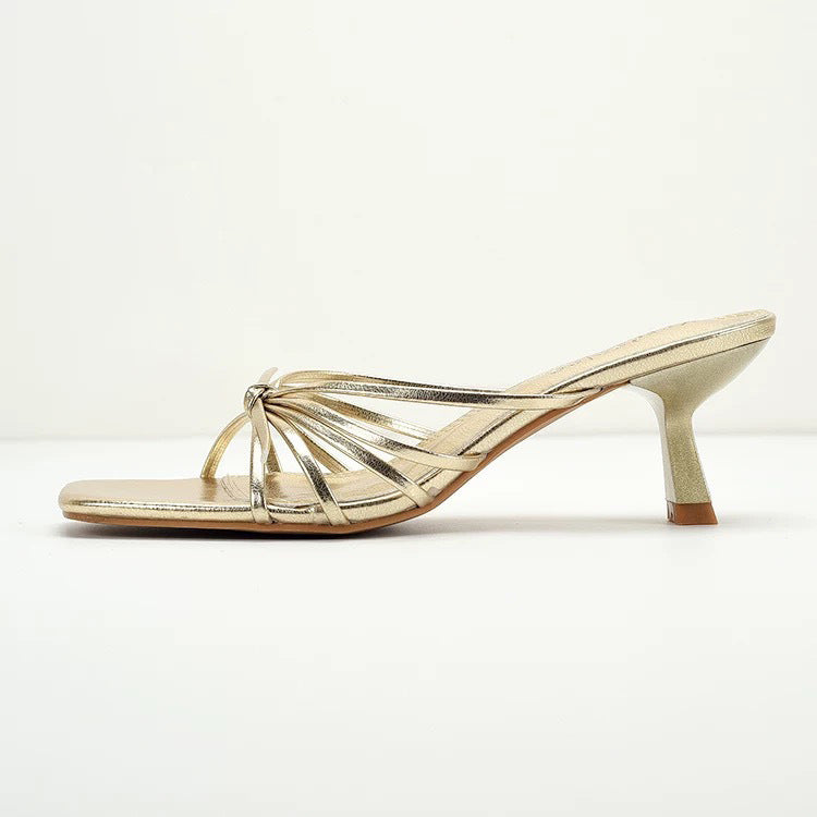 French gold heeled sandals & slippers - women's outerwear, 2025 summer new arrivals, elegant & chic, thin strap mid-heel open toe sandals