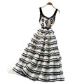 Gentle wind stripes suspender pure desire hook flower dress women's summer waist slimming look cake skirt french long skirt