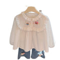 New girls' autumn outfit: versatile white embroidered shirt - korean style casual, fashionable, and trendy children's wear