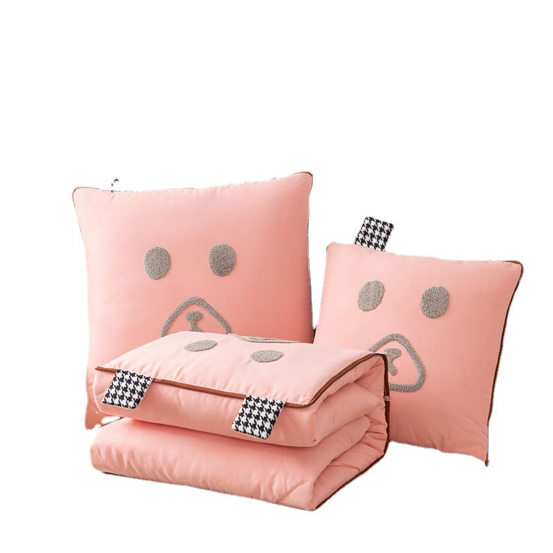 Multifunctional throw pillow quilt, cartoon cute embroidered sofa office single living room nap pillow quilt, dual-purpose