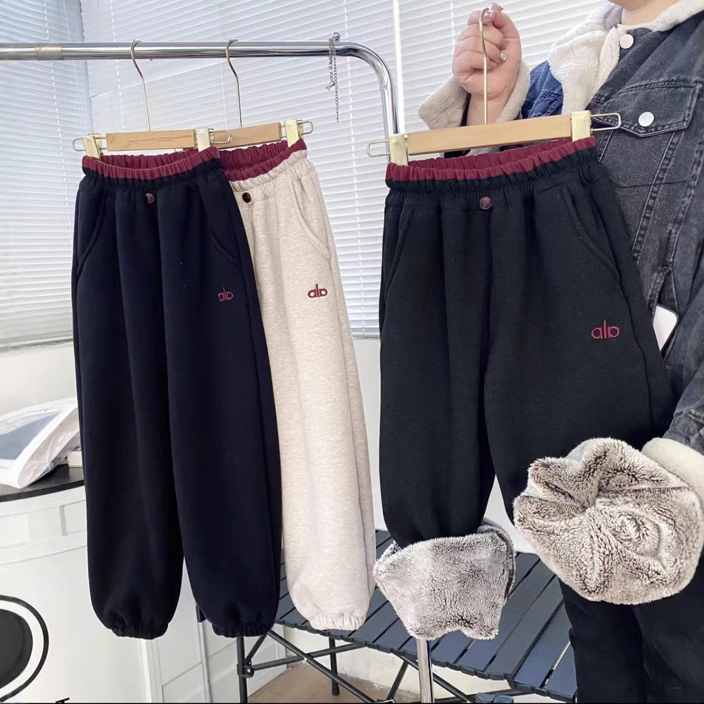 Boys' fleece-lined pants: new  winter collection - fleece casual pants, mink fleece pants, girls' sweatpants, color block, versatile style