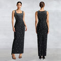 C7117 cross-border   fashion women's hotfix rhinestone u-neck sleeveless bodycon mini dress