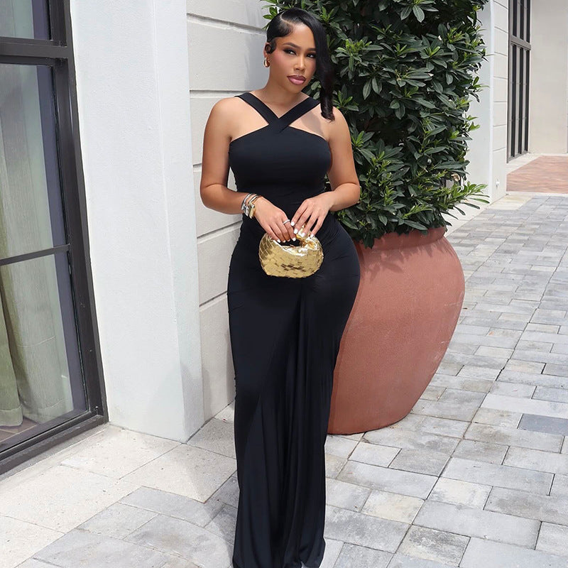 European and american style solid color women's party dress - slim fit bodycon sleeveless maxi dress with cinched waist for an elegant and slimming look