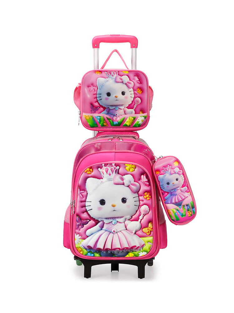 Factory wholesale capybara elementary school three-piece backpack set, 3d polyester fabric, large capacity trolley backpack