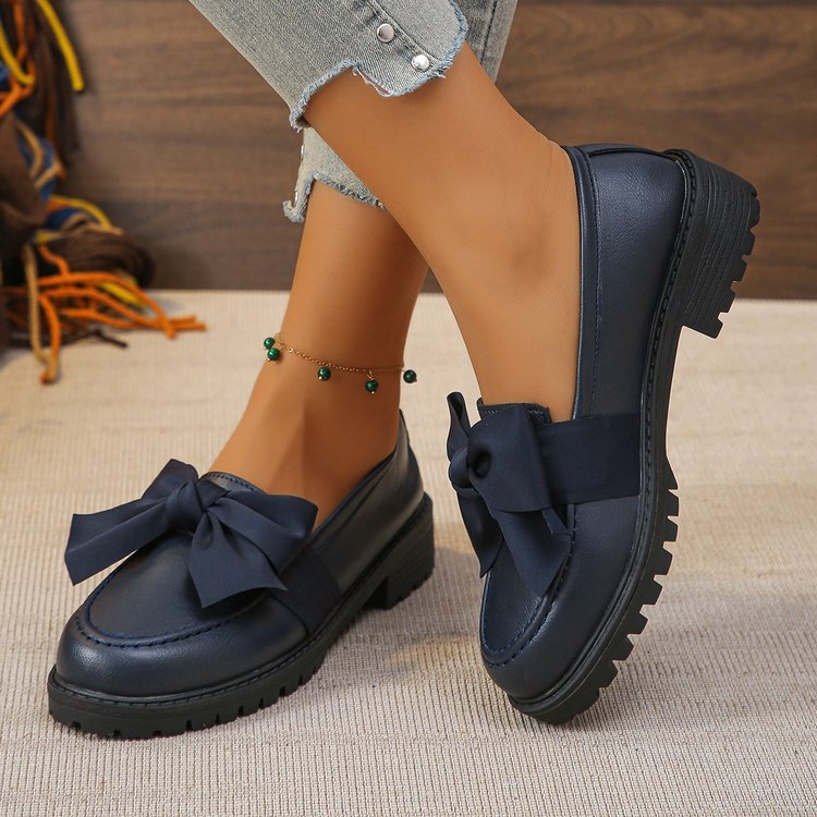 plus sizeexportnew arrival small leather shoes for women thick heel thick solepreppy british style bows loafers wholesale