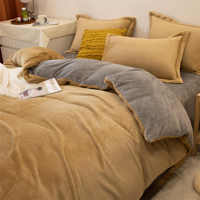Solid color milk fleece four-piece set, fleece wholesale coral fleece bedding, bed sheet quilt cover, flannel bed three-piece set, winter