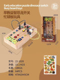 Early educational busy board for toddlers and young children, ages 3-6, new wood grain design with led lights, power button, red and green colors, cross-border lighting fixture