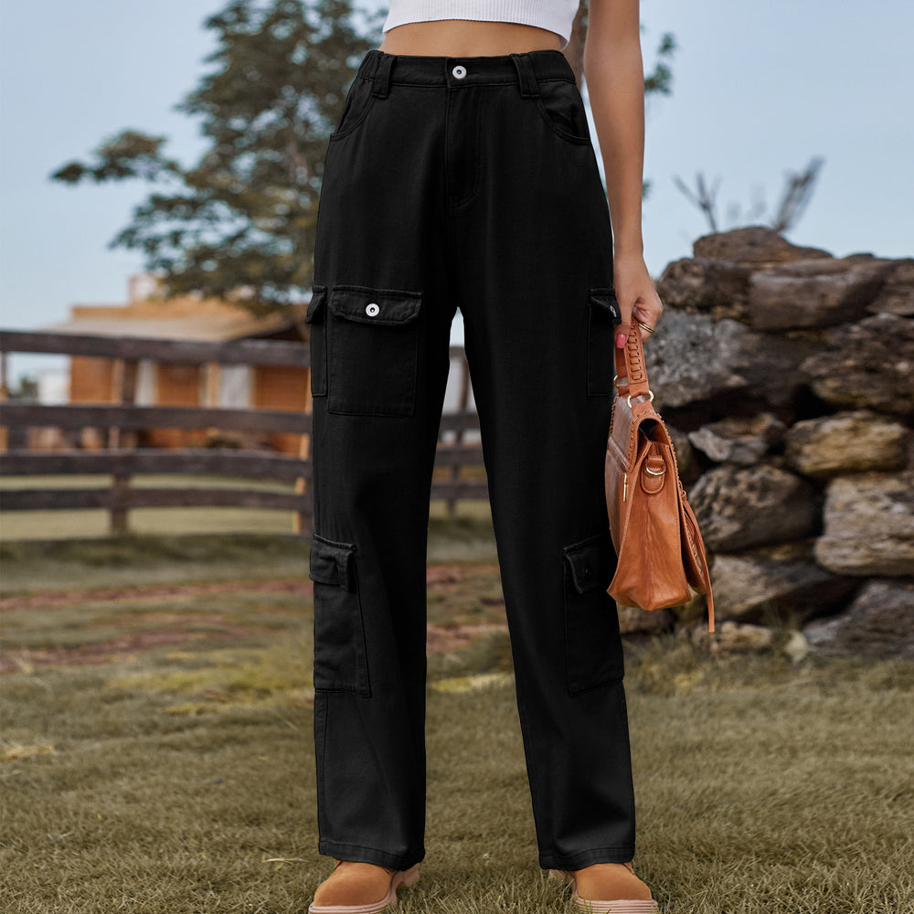 American hot girl fashion cross-border  new washed semi-elastic design stylish denim workwear casual pants for women