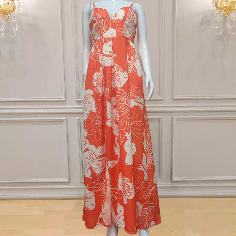 summer new european and american style sexy slim-fit camisole dress deep v slit banquet evening gown
