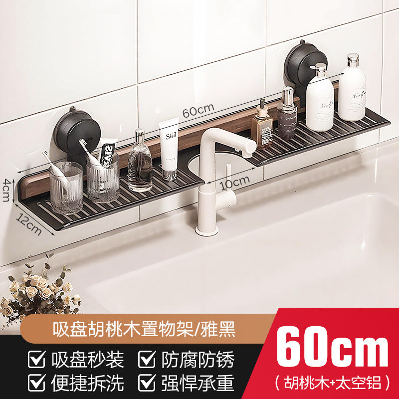 Walnut bathroom mirror front faucet storage rack suction cup no punch bathroom wash basin wall hanging storage rack