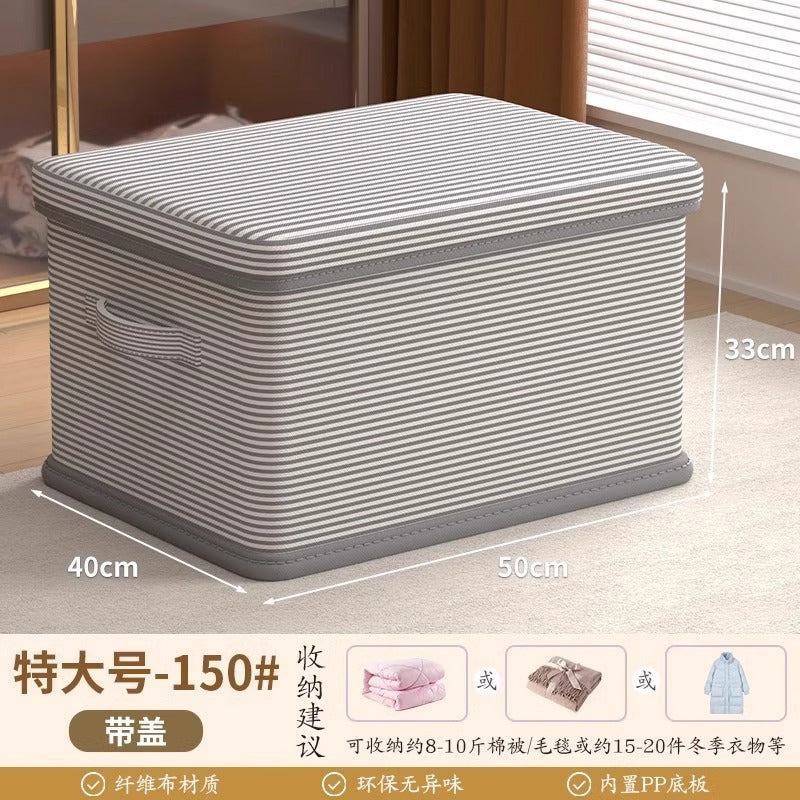 Striped Lid Storage Box Household Clothing Quilt Toy Storage Basket Large Capacity Multifunctional Snack Storage Box