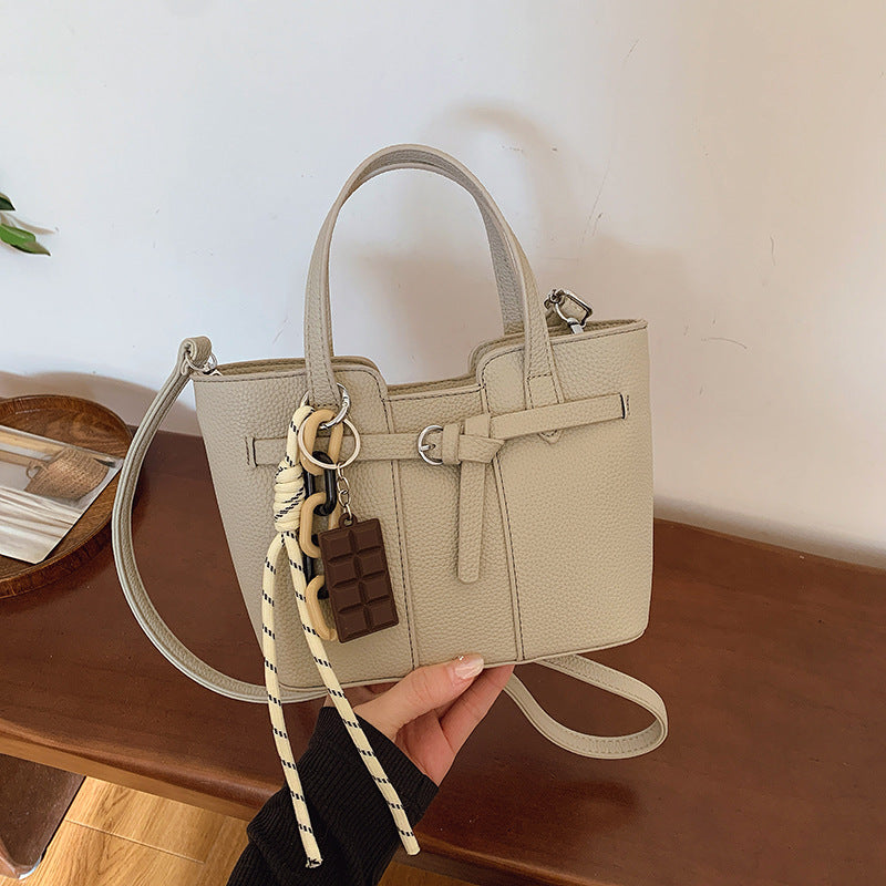 Cross-border retro lychee pattern portable bucket bag women's bag temperament commuter tote bag fashionable versatile shoulder messenger bag