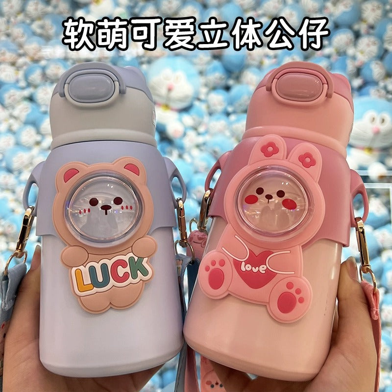 Cute and fun kids' insulated water bottle - 316 stainless steel, food-grade, cartoon design, portable student straw cup