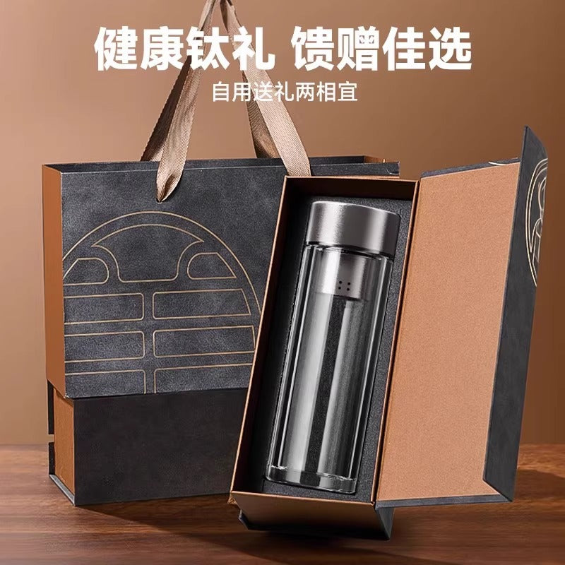 Pure titanium antibacterial magnetic cup tea water separation cup magnetic elastic tea cup double-layer glass car water cup tea cup gift box