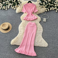 K-styleknittingrufflesilm two-piece set for women summer silm light mature elegance style work clothingelegantsuit