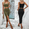 European and american  summer new women's versatile commute fashion set: camisole top & slit midi skirt two-piece outfit
