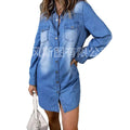 Amazon  fashion cross-border dress women's spring & fall  new single-breasted long-sleeved denim shirt