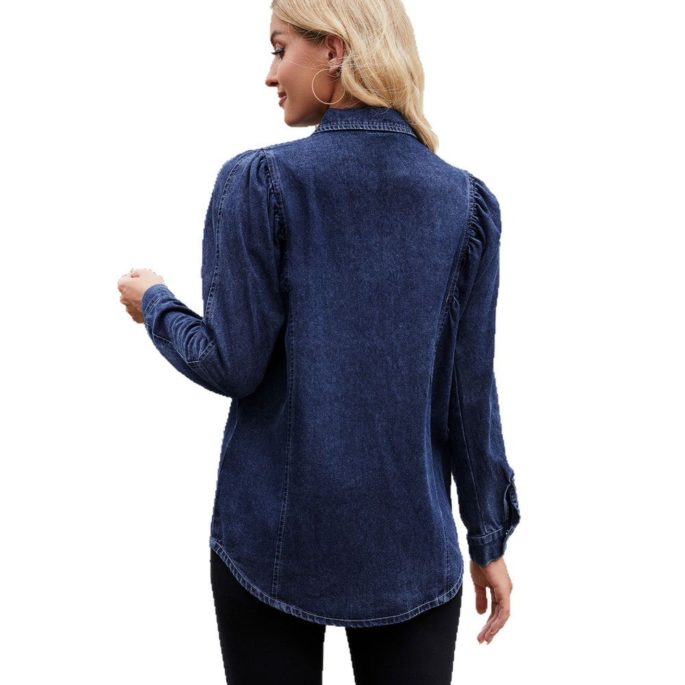 European and american cross-border foreign trade women's spring and summer new  independent station washed shrug denim long-sleeved shirt tops