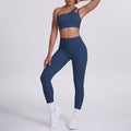 fashion double-sided brocade brushed single oblique shoulder yoga suit sports running fitness flap pocket pants pants two-piece set