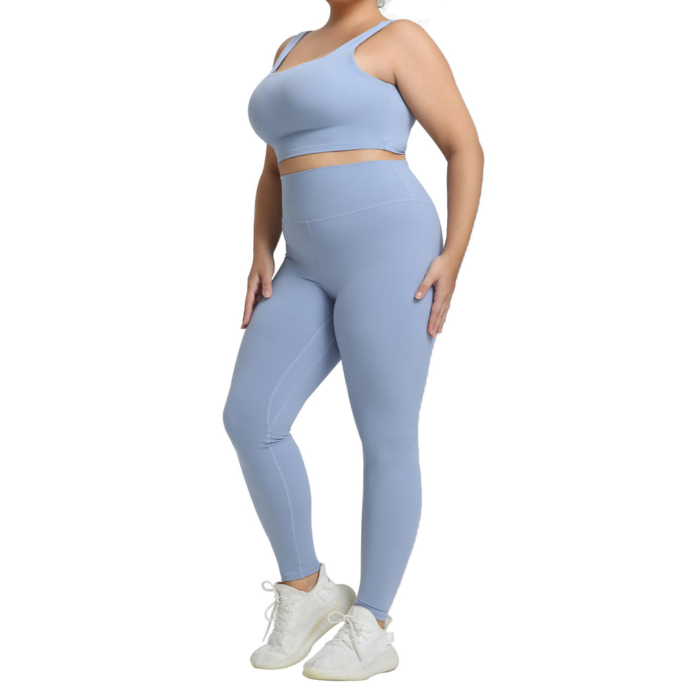 European and american plus size yoga outfit set - premium lycra brushed athletic set for women - running and fitness two-piece set