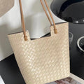 Tote bag 2024 new women's bag fashion woven large capacity minimalist cowhide shoulder handbag genuine leather bag